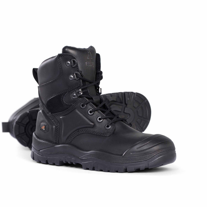 Mongrel #550 High Leg Steel Toe Lace Up Safety Boot with Scuff Cap - Black