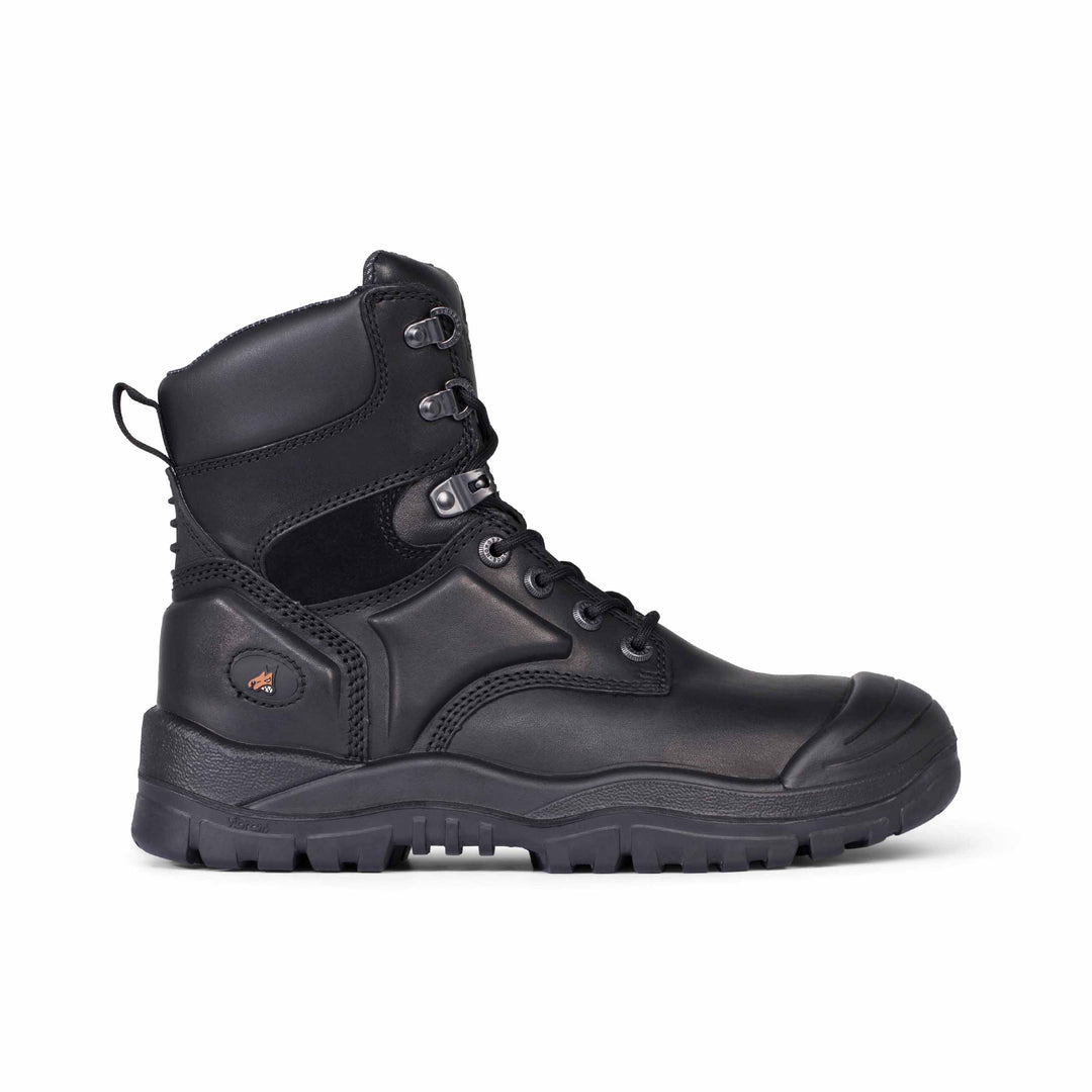 Mongrel #550 High Leg Steel Toe Lace Up Safety Boot with Scuff Cap - Black