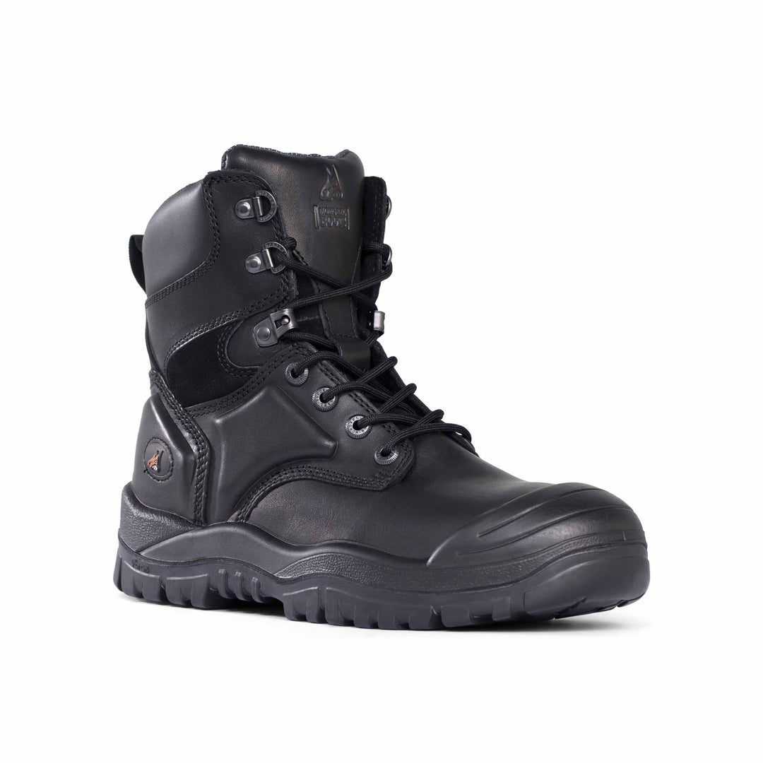 Mongrel #550 High Leg Steel Toe Lace Up Safety Boot with Scuff Cap - Black