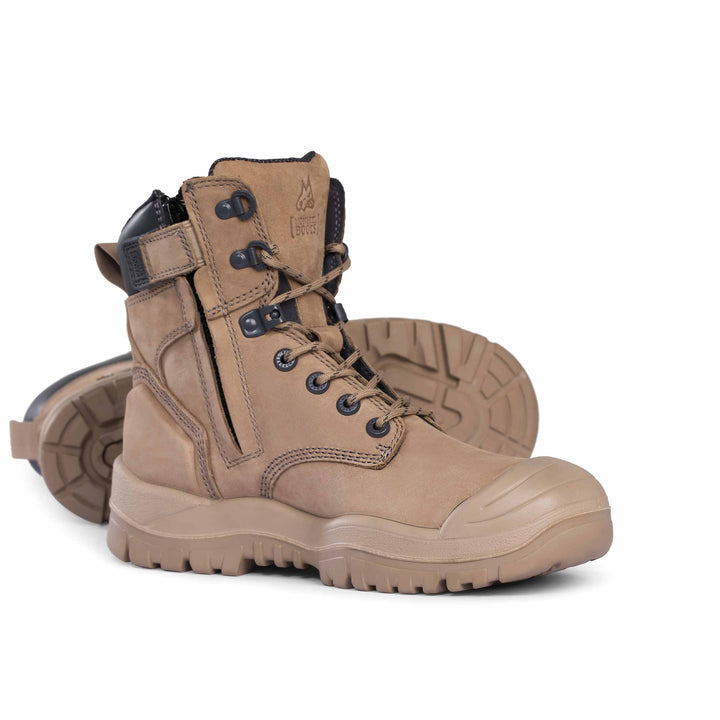 Mongrel #561 High Leg Steel Toe Zip Sided Safety Boot with Scuff Cap - Stone