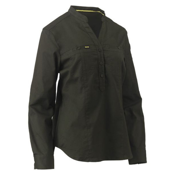 BISLEY WOMENS STRETCH V-NECK CLOSED FRONT SHIRT