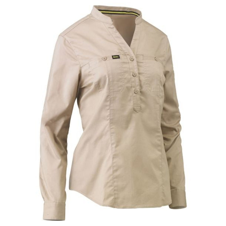 BISLEY WOMENS STRETCH V-NECK CLOSED FRONT SHIRT