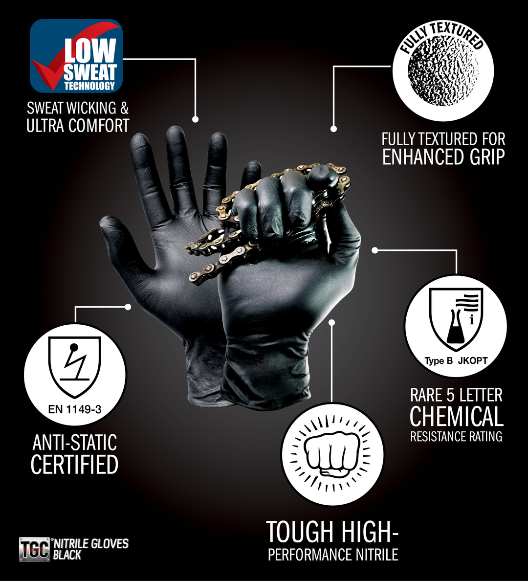 TGC BLACK LIGHTNING NITRILE GOVES