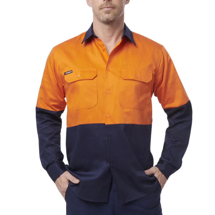 KingGee Men's Originals Hi-Vis Long Sleeve Drill Work Shirt