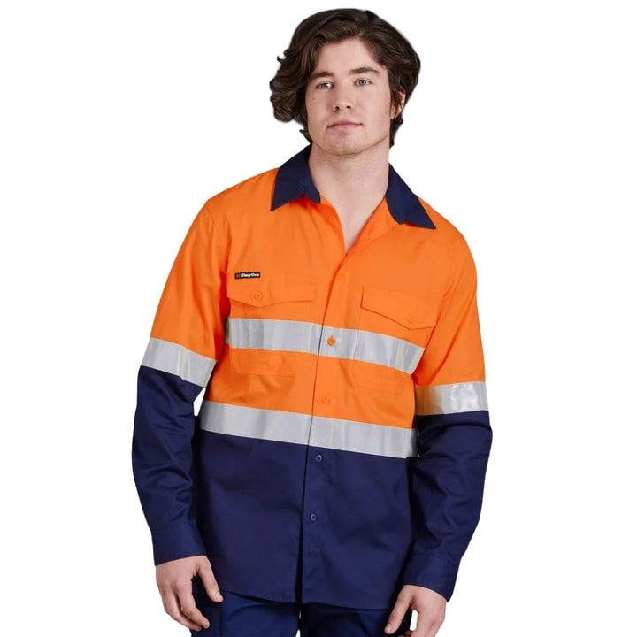 KingGee Men's Workcool 2 Hi-Vis 2-Tone Cotton Drill Taped Work Shirt K54880