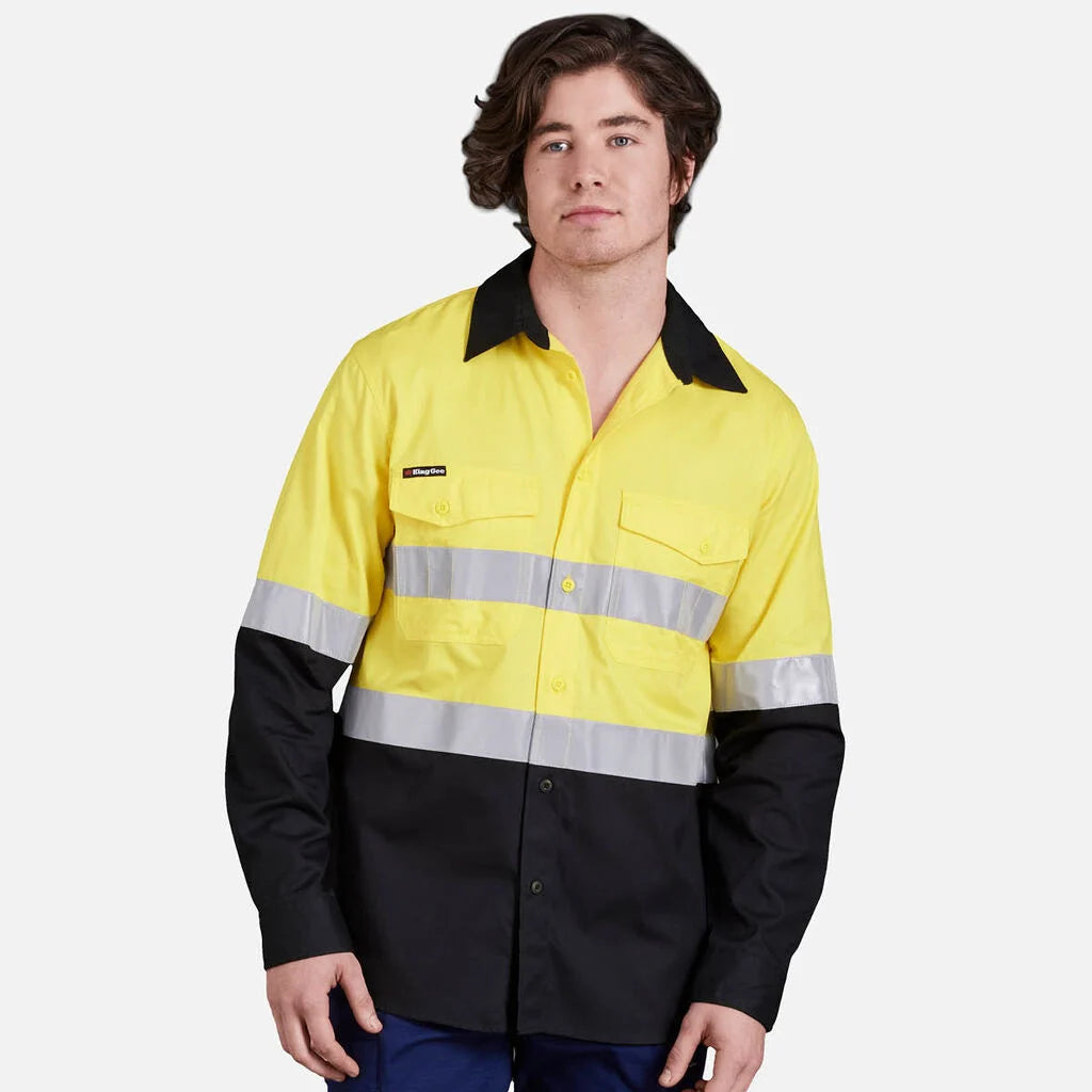 KingGee Men's Workcool 2 Hi-Vis 2-Tone Cotton Drill Taped Work Shirt K54880