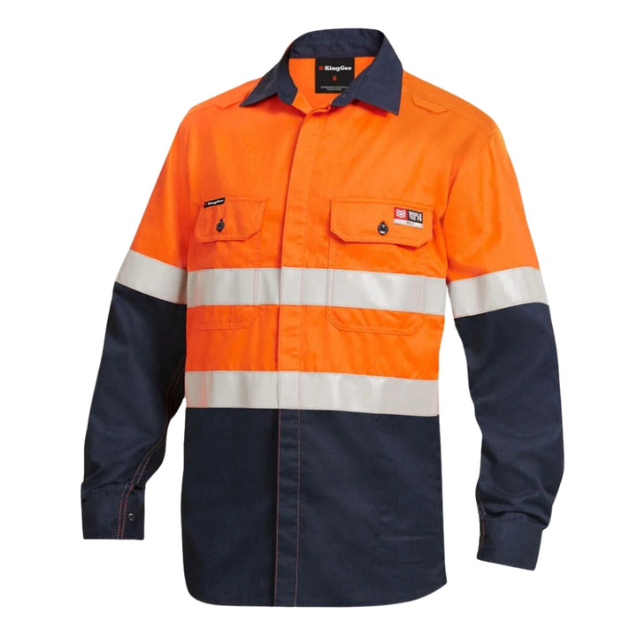 KingGee Men's Shieldtec LENZING FR Hi-Vis 2-Tone Taped Open Front Shirt PPE2 K84000
