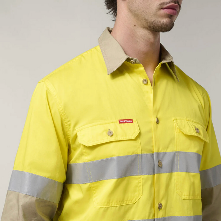 Hard Yakka Men's Core Vented Cotton Drill Taped Work Shirt Y07940