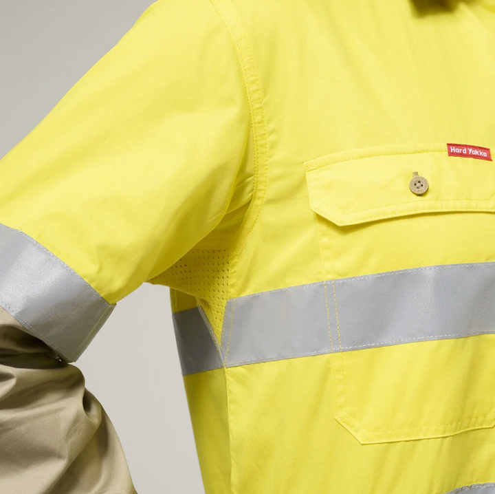 Hard Yakka Men's Core Vented Cotton Drill Taped Work Shirt Y07940