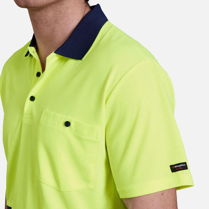 KING GEE Workcool Hyperfreeze Hi-Vis Two Tone Short Sleeve Polo Shirt K54205