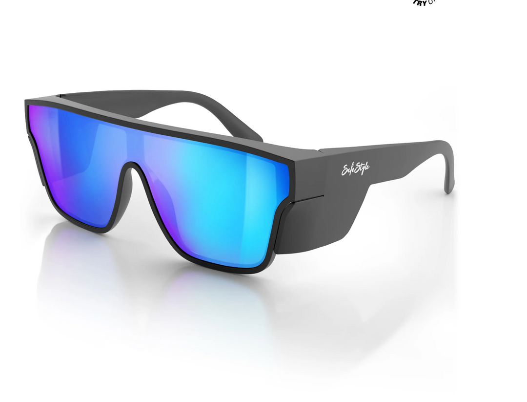 SAFE STYLE Primes Matte Black Frame Reflectors Blue Lens