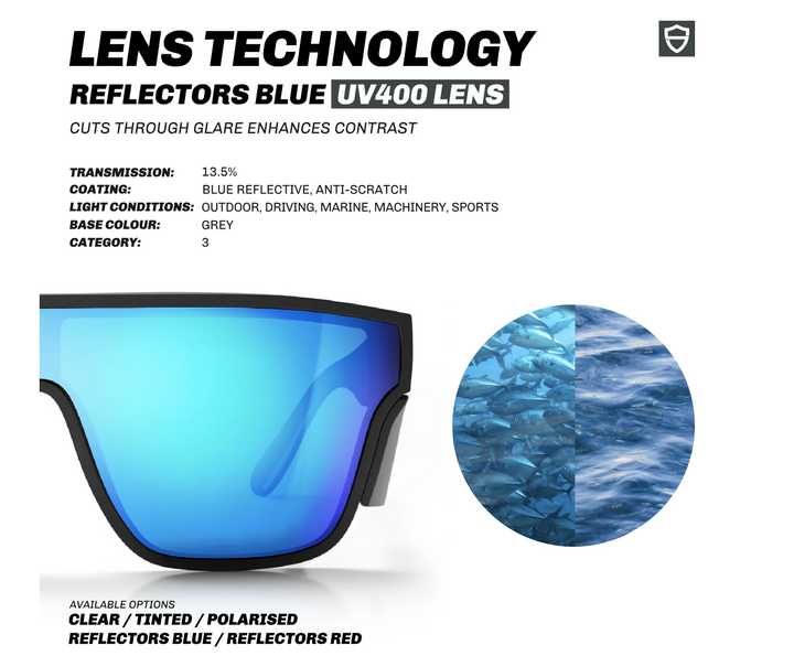 SAFE STYLE Primes Matte Black Frame Reflectors Blue Lens