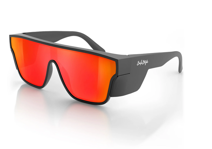 SAFESTYLE Primes Matt Black Frame Reflector Red Lens Safety Specs, PR