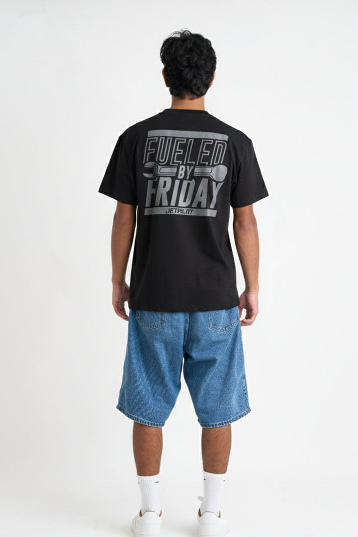 JET PILOT FUELLED FOR FRIDAY BLACK T-SHIRT W26623