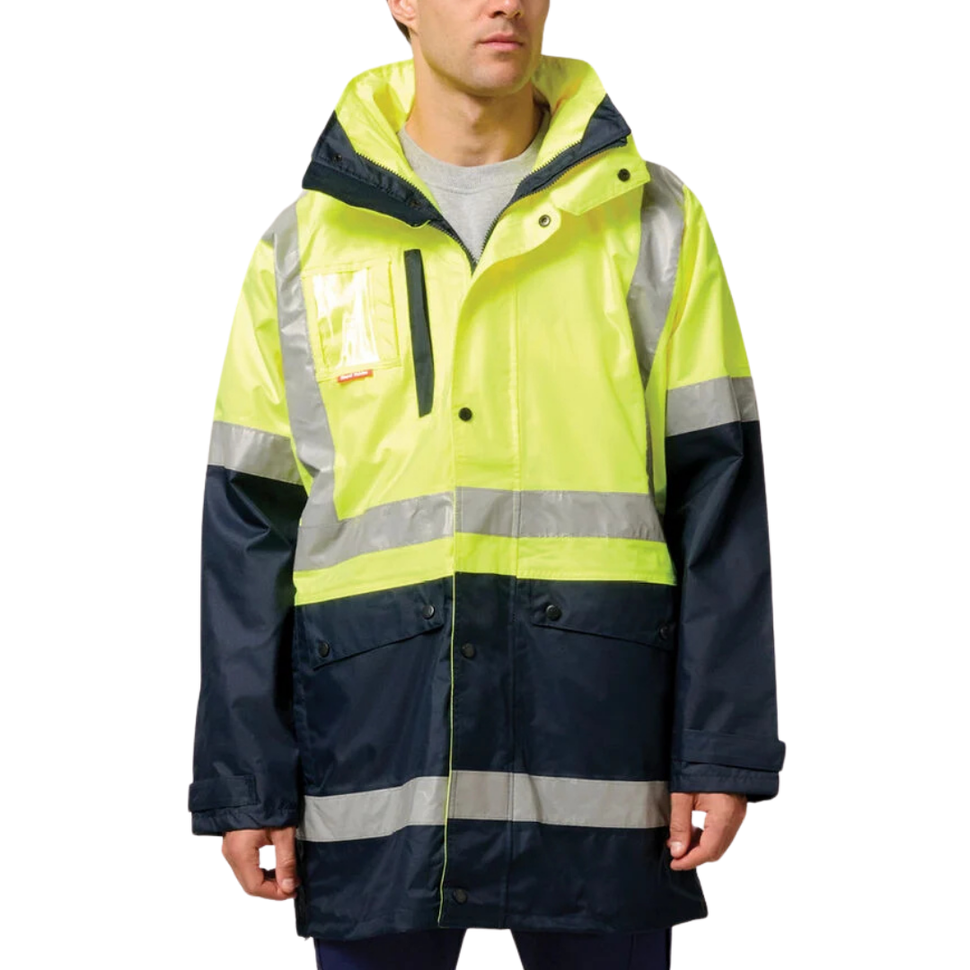 Hard Yakka Men's Hi-Vis 4-in-1 Taped Wet Weather Work Jacket   Y06057