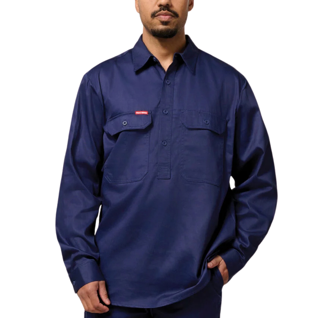 Hard Yakka Men's Closed Front Cotton Drill Work Shirt  Y07530