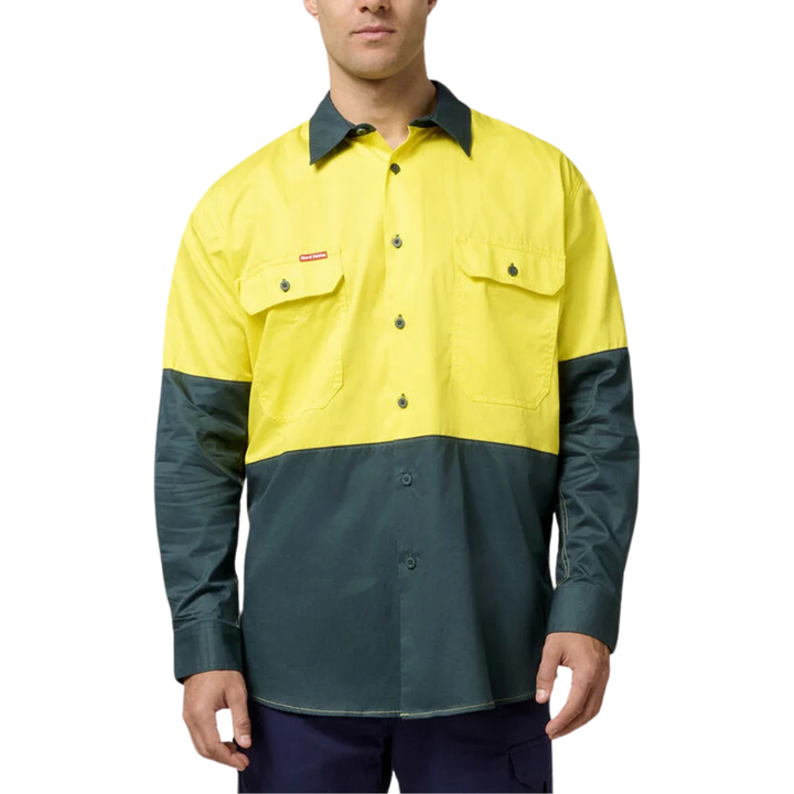 Hard Yakka Koolgear Hi-Visibility 2 Tone Cotton Twill Long Sleeve Shirt   Y07558