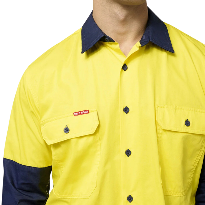 Hard Yakka Koolgear Hi-Visibility 2 Tone Cotton Twill Long Sleeve Shirt   Y07558