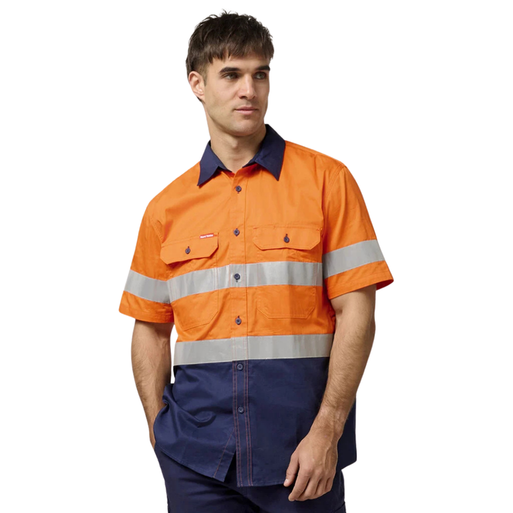 Hard Yakka Men's Koolgear Hi-Vis 2 Tone Ventilated Short Sleeve Shirt With Tape   Y07735