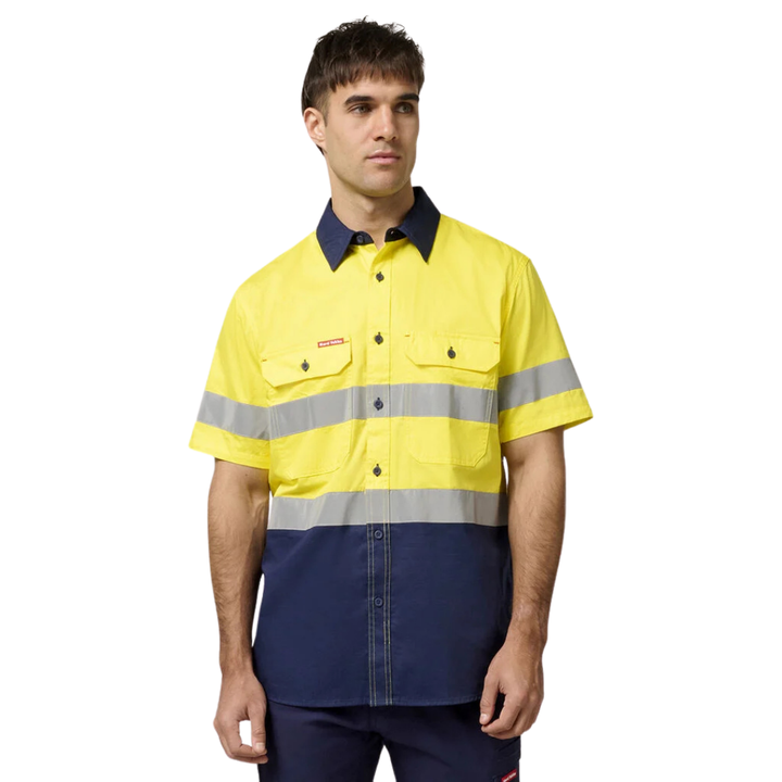 Hard Yakka Men's Koolgear Hi-Vis 2 Tone Ventilated Short Sleeve Shirt With Tape   Y07735