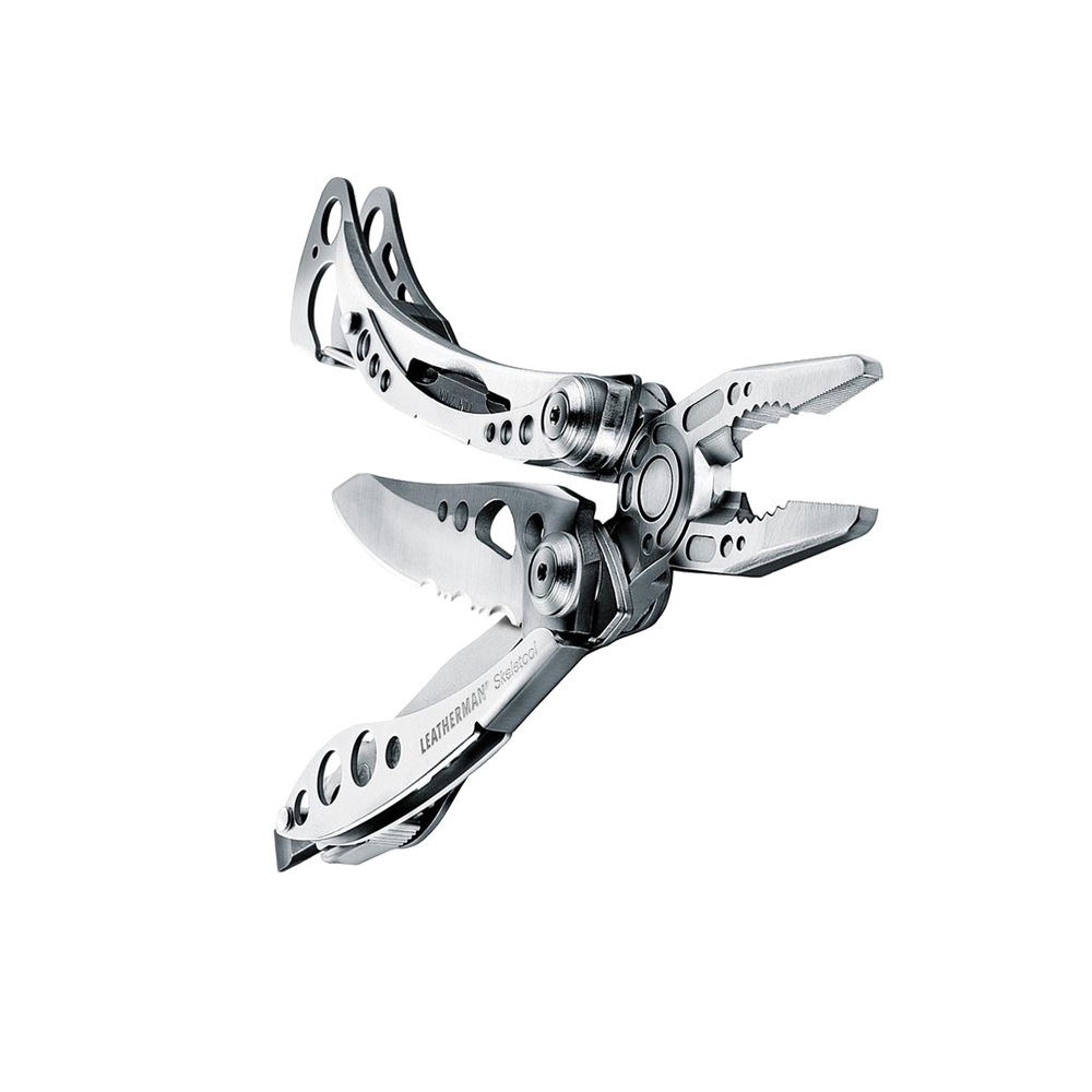 Angled view of the Leatherman Skeletool stainless steel multi-tool