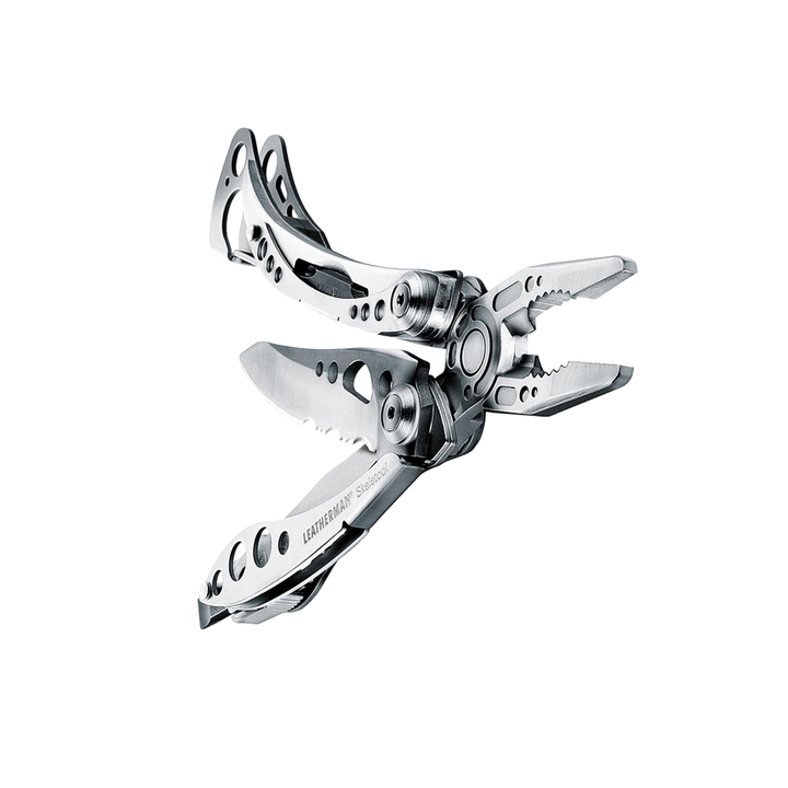 Angled view of the Leatherman Skeletool stainless steel multi-tool