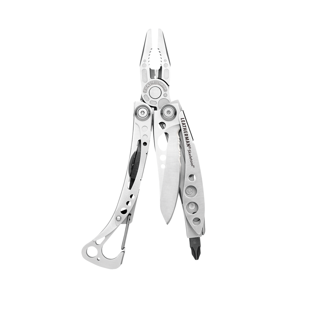 Leatherman Skeletool stainless steel multi-tool with pliers and blade open