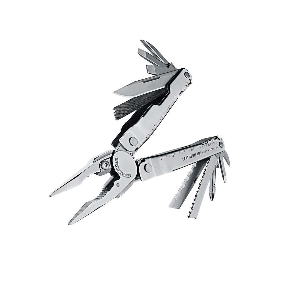 Leatherman Super Tool 300 stainless steel multi-tool, angled view