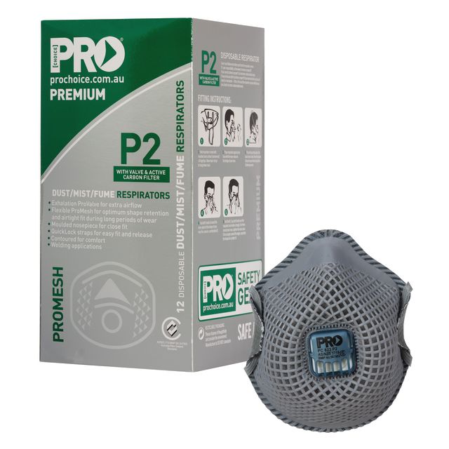PRO CHOICE MESH DUST MASK P2 WITH VALVE & CARBON FILTER BOX OF 12 (PC823)