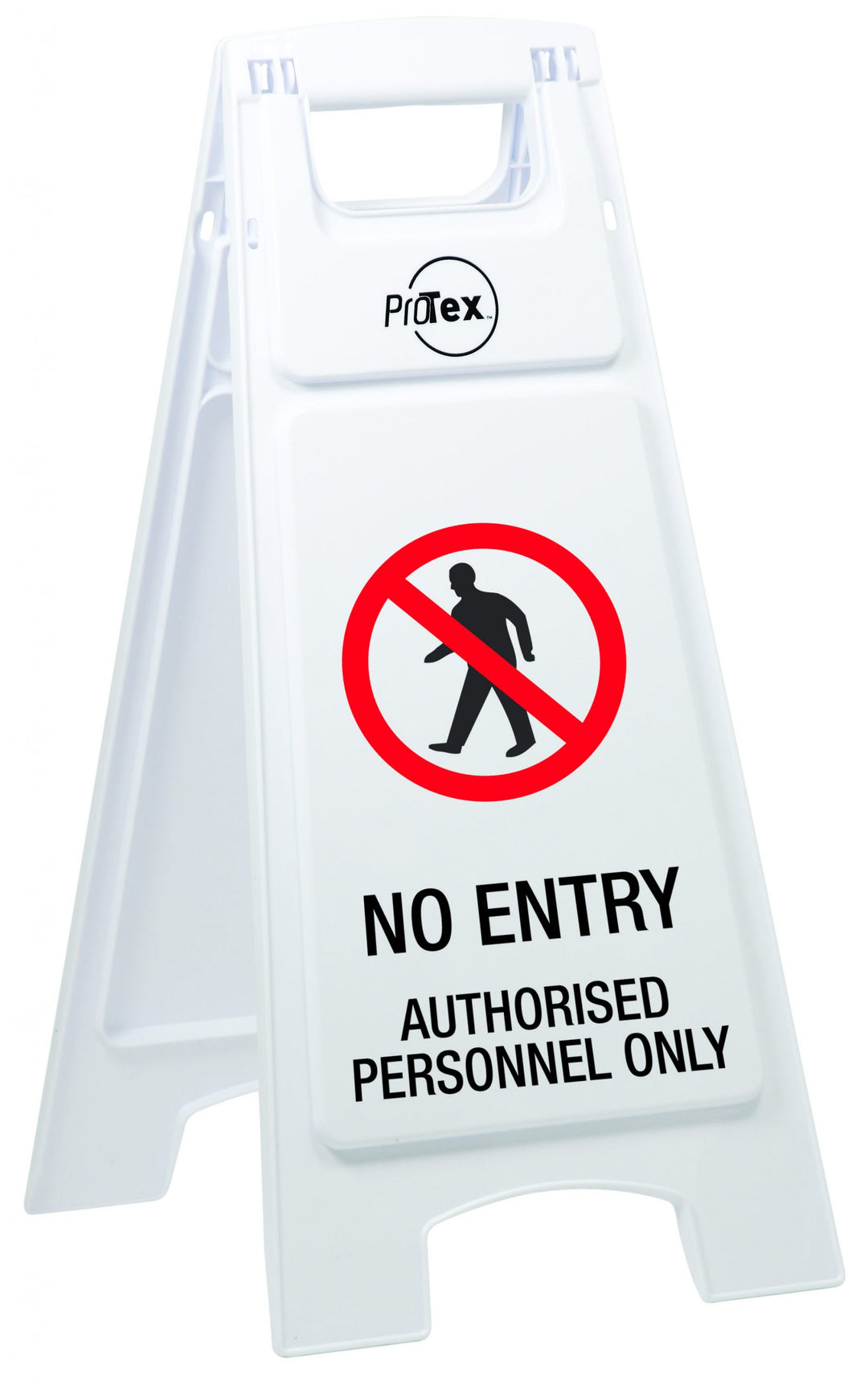 USS STD38 white plastic A-frame with No Entry Authorised Personnel Only wording and pedestrian symbol