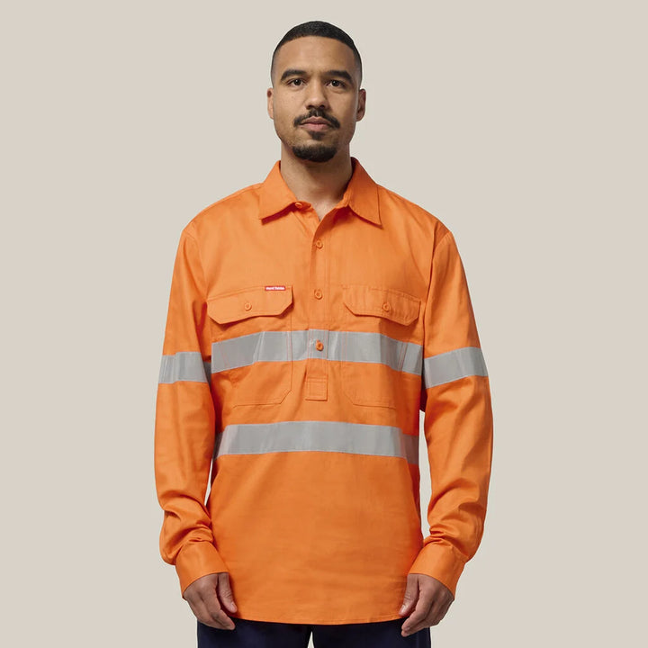 Hard Yakka Hi-Vis Closed Front Taped Long Sleeve Cotton Drill Shirt Y07899